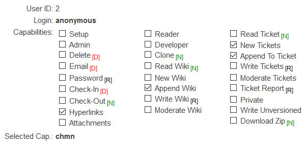 Permissions for public access for “anonymous” (those who log in).