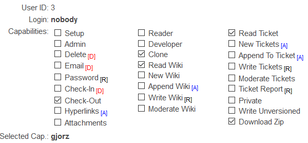Permissions for public access for “nobody” (those who log in).