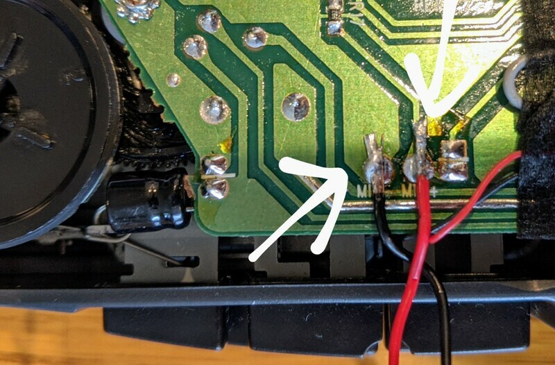 Solder a line-in via the MIC- and MIC+.